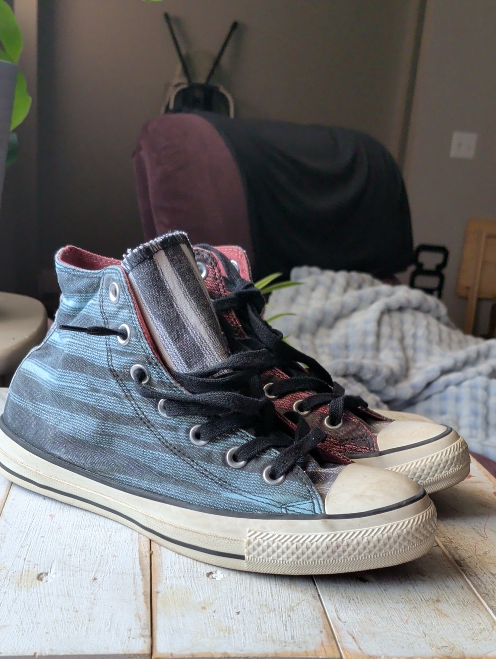 Converse Striped High-Top Sneakers in Blue and Red